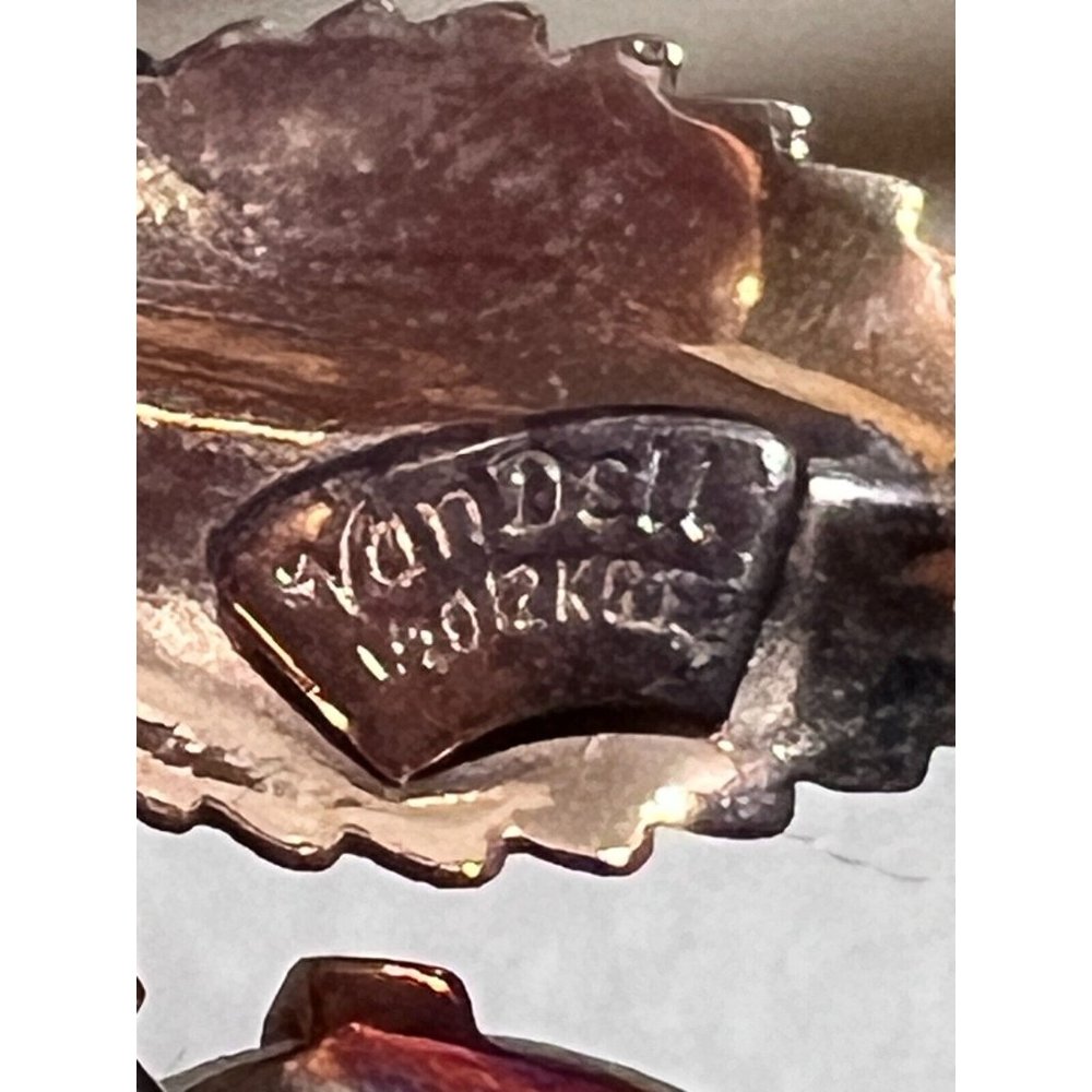 Vintage Signed VAN DELL 12k Gold Filled Brooch & Scew-Back Earring Set Blue - Picture 10 of 16